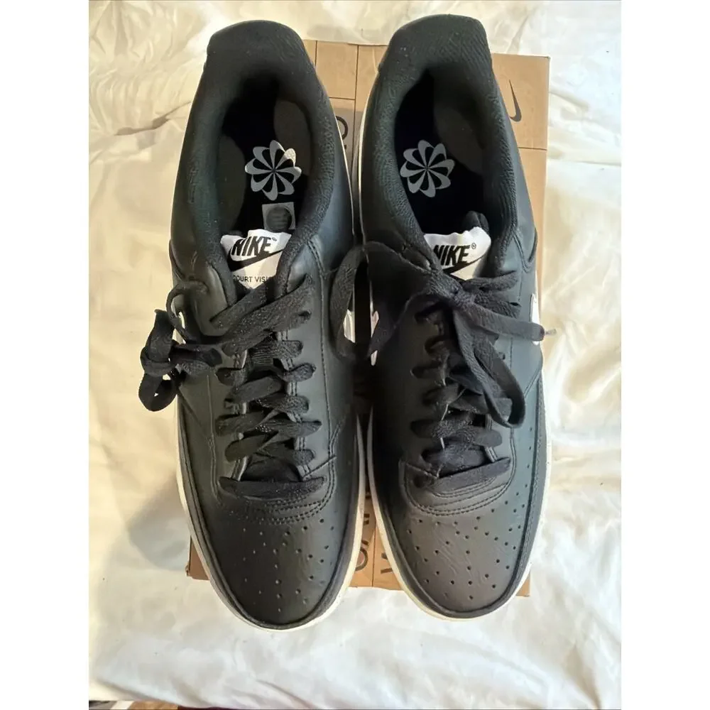 NIKE Court Vision Low Next Nature Sneakers Men’s 10 Black White Leather NEW